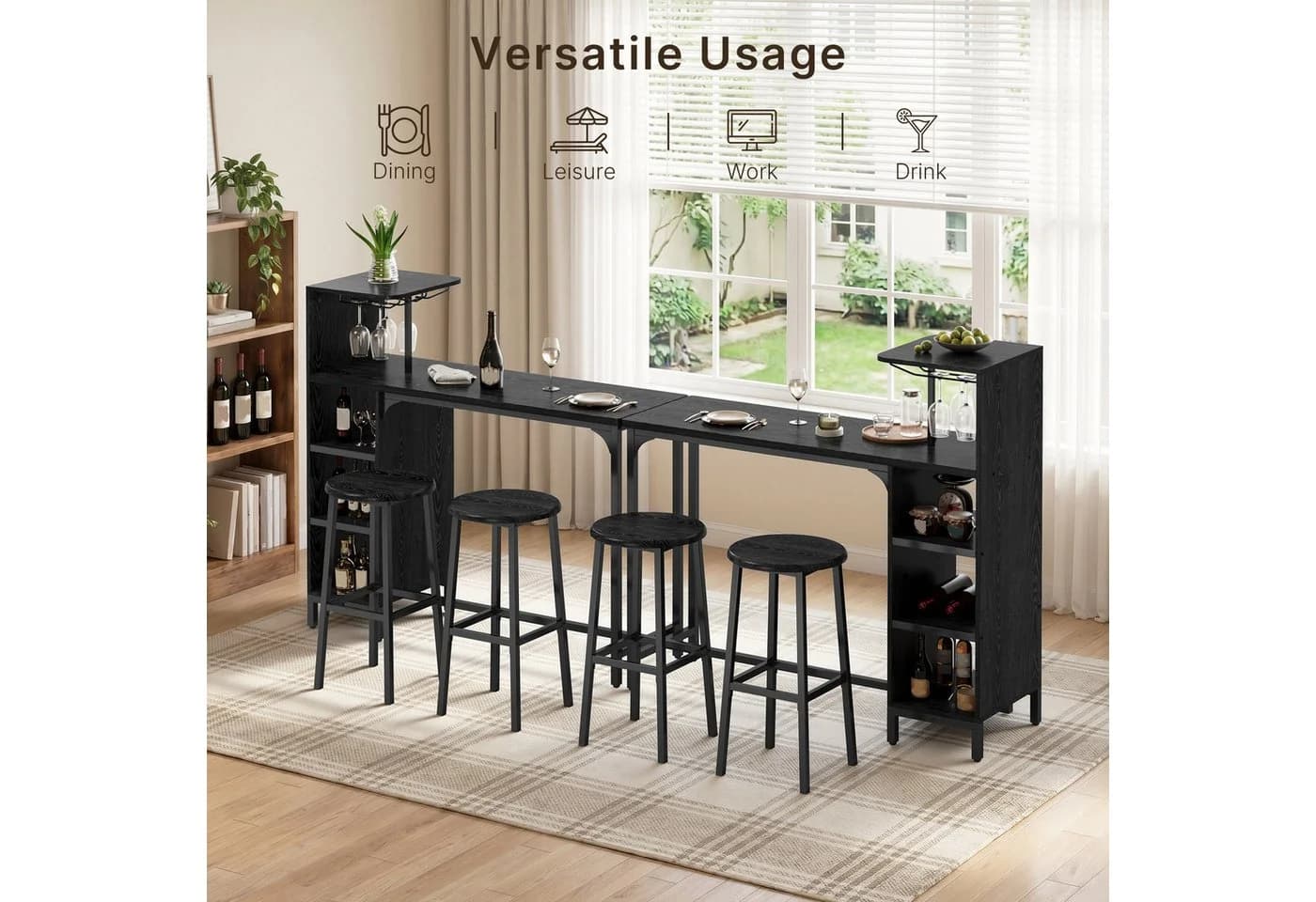 Bealife Bartisch 3-tlg. Schwarz mit 2 Barhockern & Weinglashalter - Bild 4