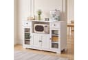 Bealife Buffet Küchenschrank Weiß mit Schubladen, Glastür & Mikrowellenregal Bild 5