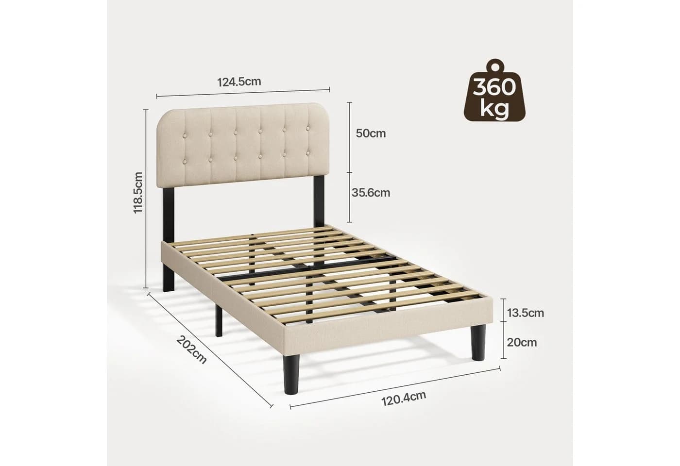 Bealife Bettgestell mit gepolstertem Kopfteil und Lattenrost Beige - Bild 5