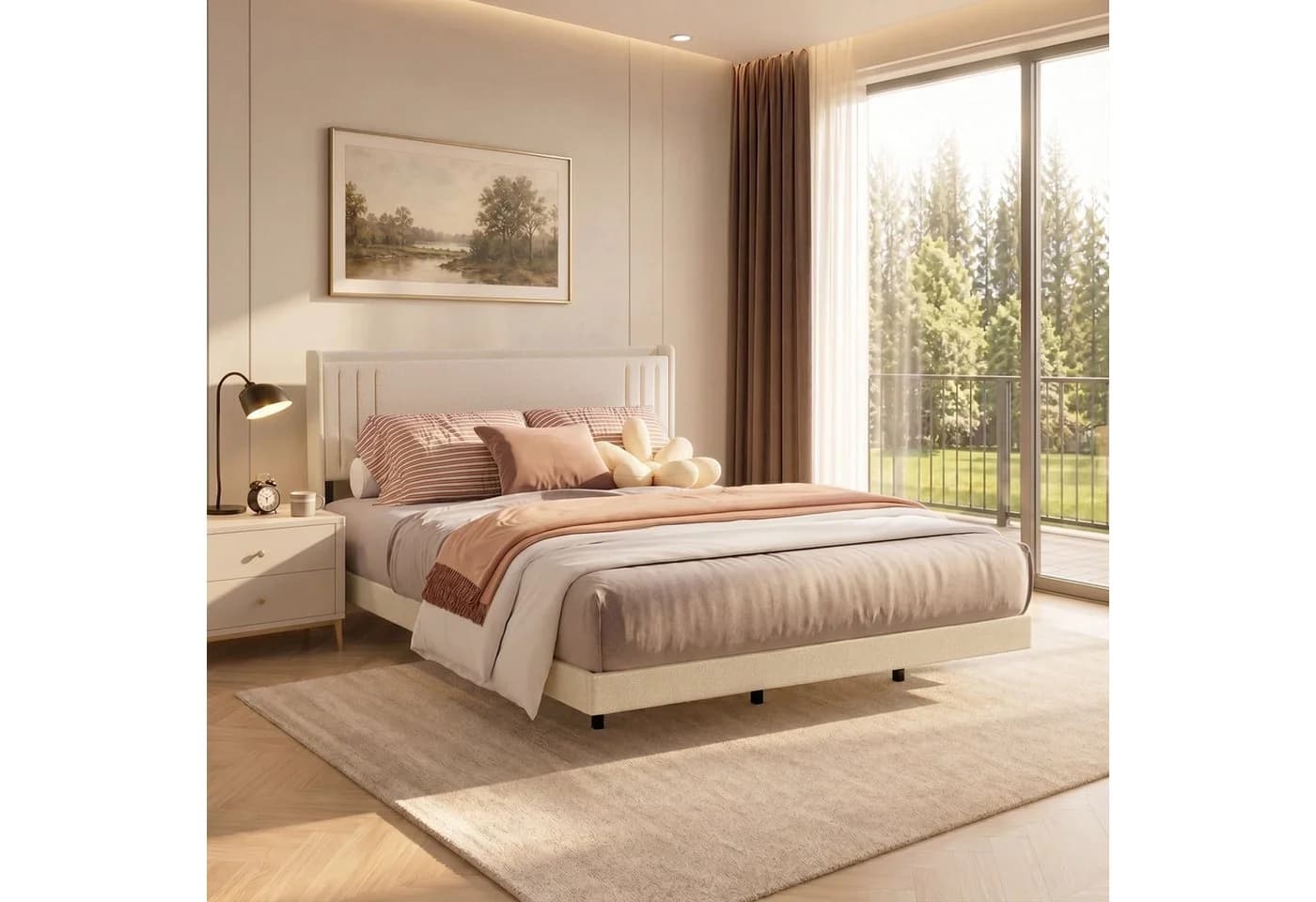 Bealife Polsterbett mit Lichtleiste und gepolstertem Kopfteil Beige - Bild 3