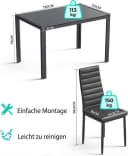 Blishom Essgruppe 7-tlg. mit Glas-Esstisch und 6 PU-Leder-Stühlen Schwarz/Weiß Bild 1