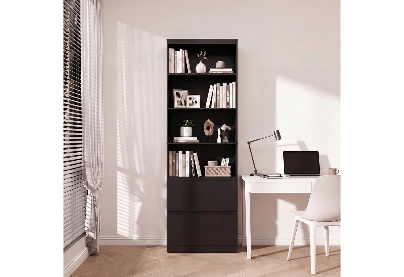 Bealife Bücherregal Hochschrank Schwarz mit 8 Fächern und 4 Schubladen - Bild 3