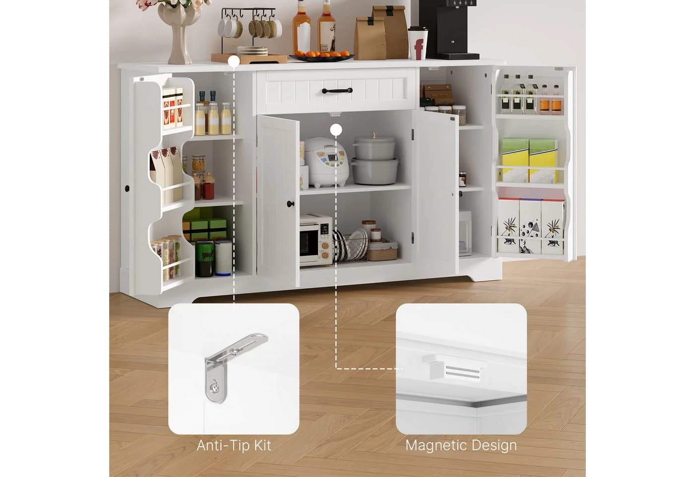 Bealife Sideboard Küchenschrank Weiß mit Arbeitsplatte - Bild 5
