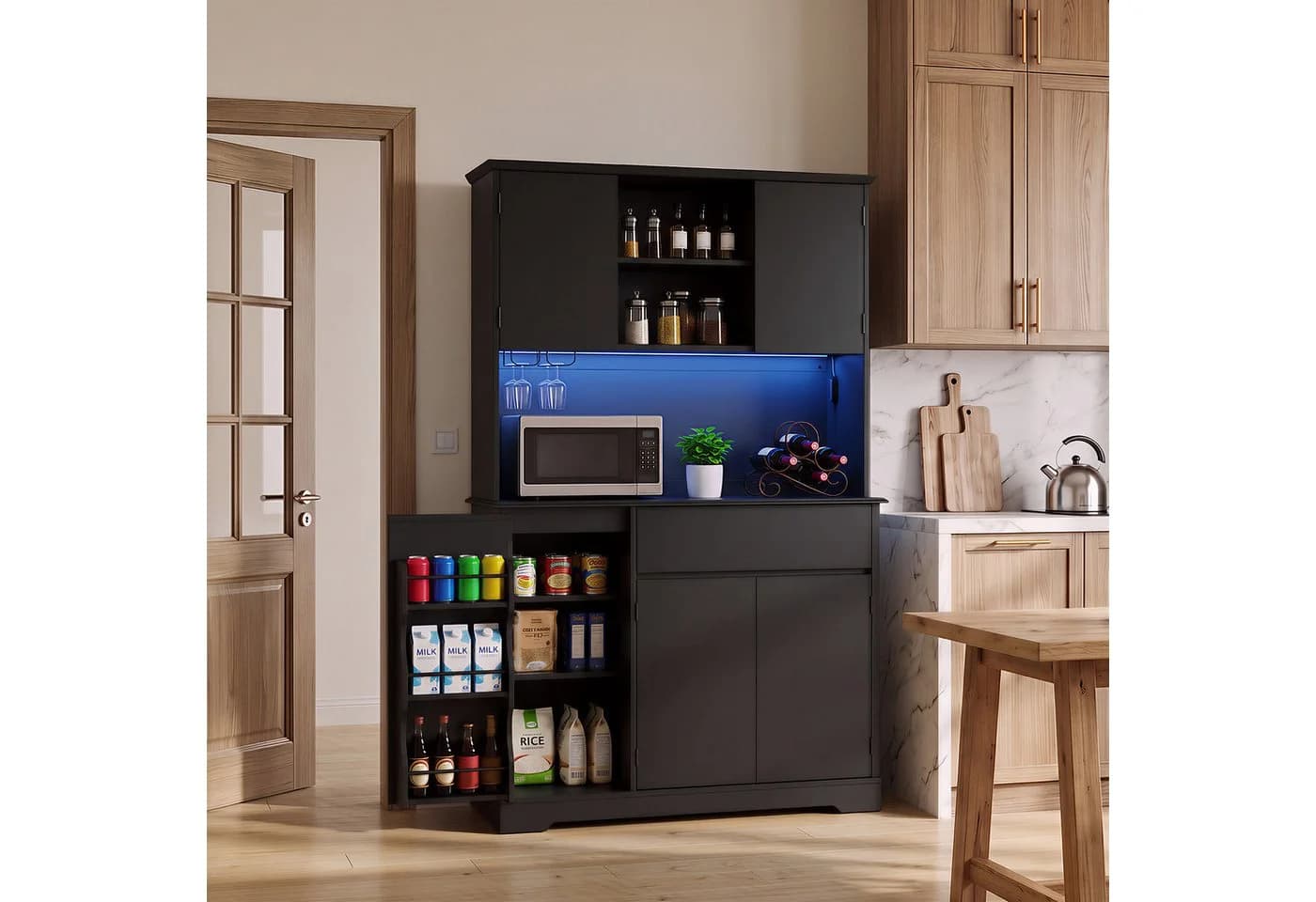 Bealife Küchenbuffet Schwarz mit LED-Licht & Steckdose - Bild 2