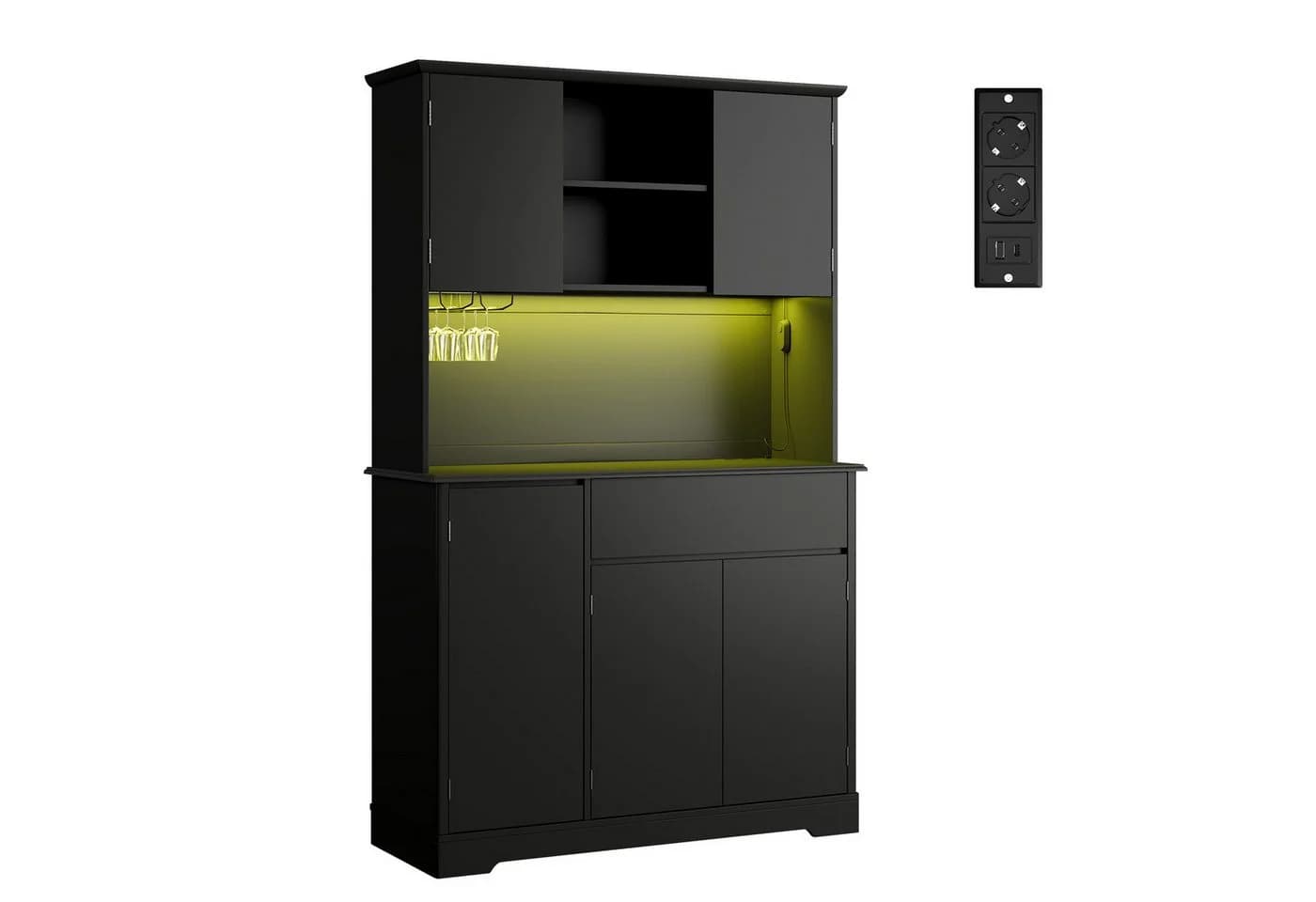 Bealife Küchenbuffet Schwarz mit LED-Licht & Steckdose - Bild 3