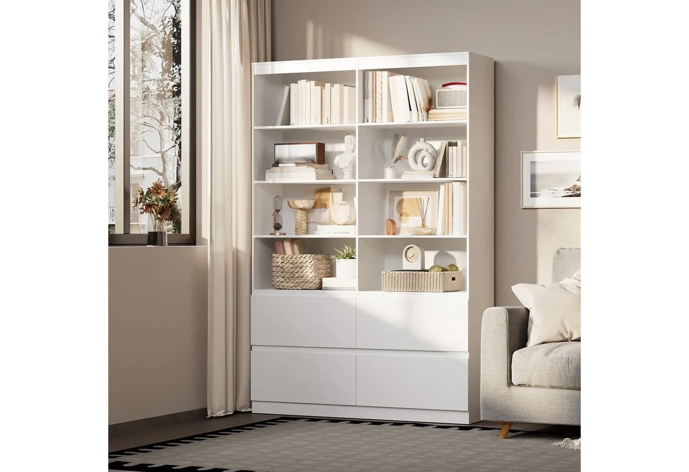 Bealife Bücherregal Hochschrank Weiß mit 8 Fächern und 4 Schubladen - Bild 2