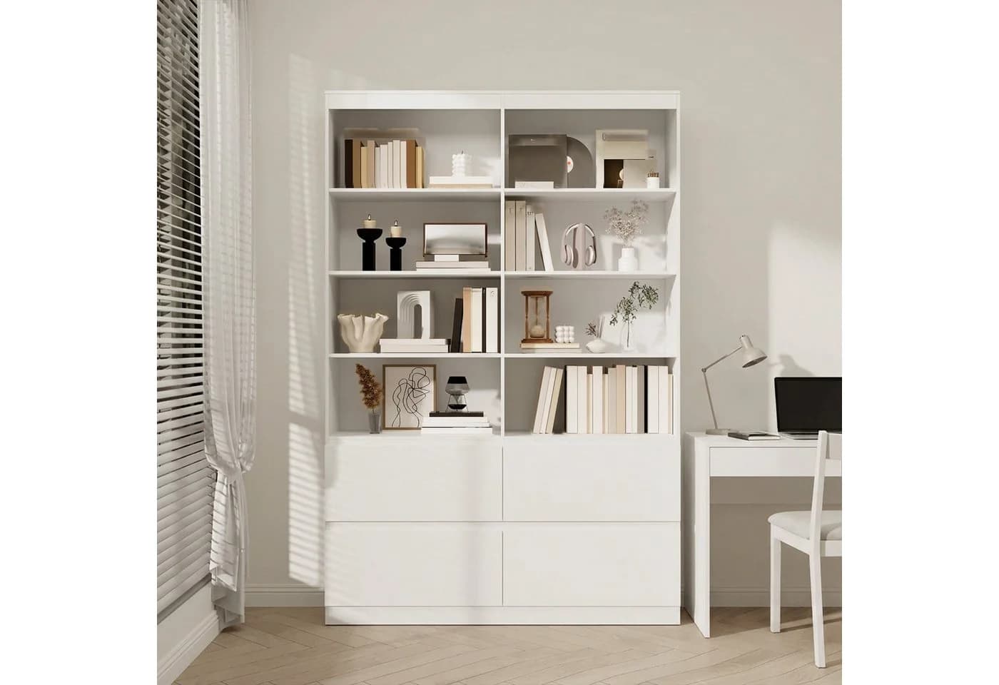 Bealife Bücherregal Hochschrank Weiß mit 8 Fächern und 4 Schubladen - Bild 3