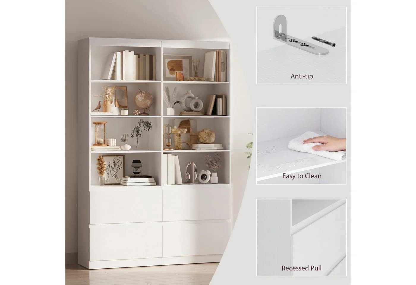 Bealife Bücherregal Hochschrank Weiß mit 8 Fächern und 4 Schubladen - Bild 4