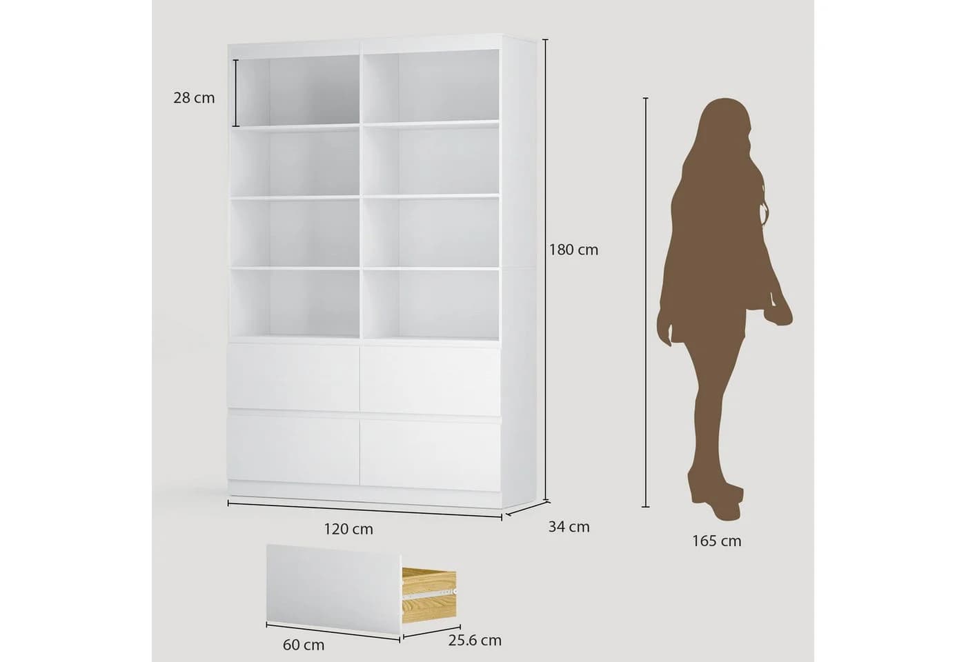 Bealife Bücherregal Hochschrank Weiß mit 8 Fächern und 4 Schubladen - Bild 5