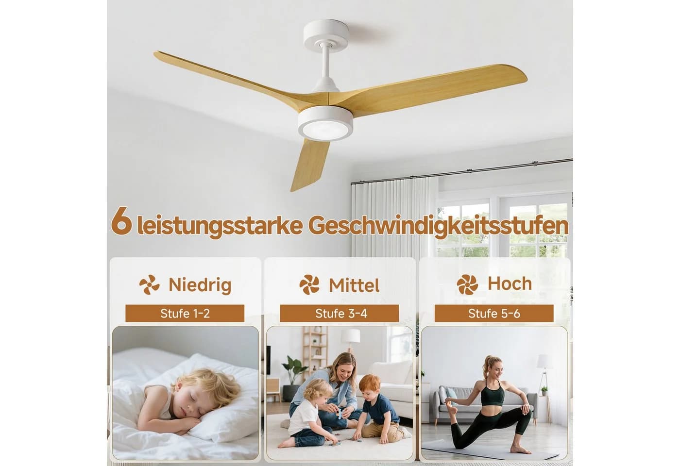 ATEROLL Deckenventilator mit Licht, 132 cm, 6-Gang, Dimmbar, Fernbedienung - Bild 3