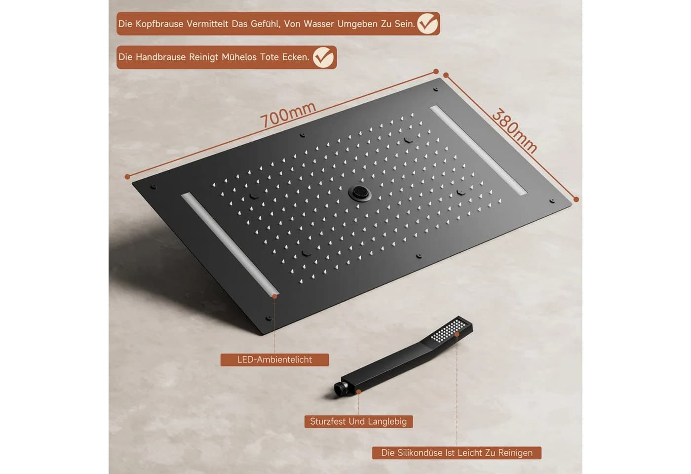 Oihpaw Duschsystem mit Thermostat Multifunktionale Regendusche Schwarz