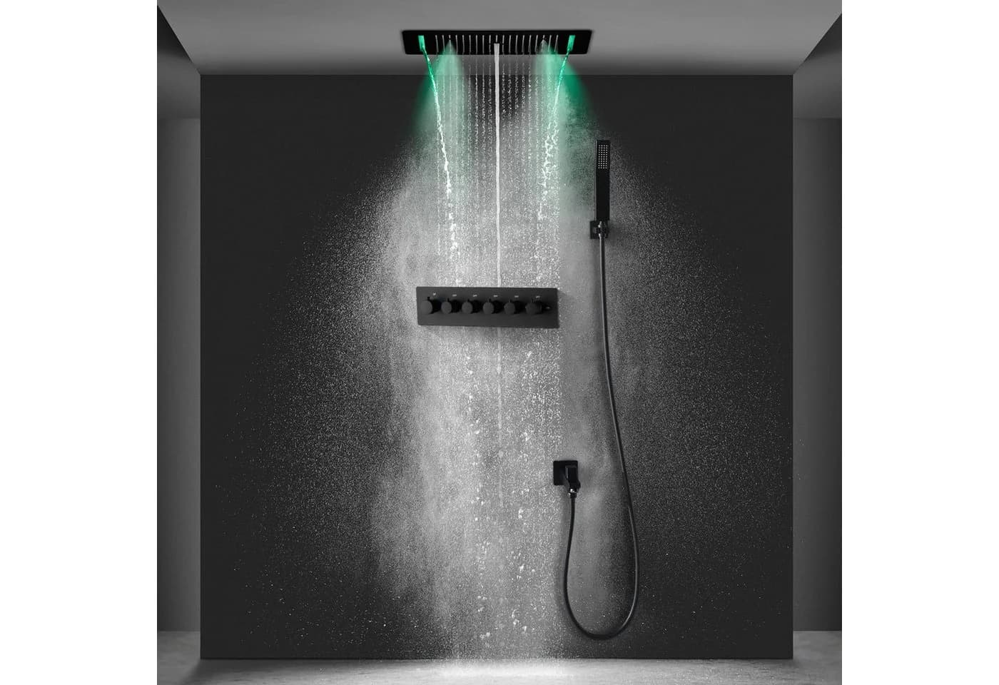 Oihpaw Duschsystem mit Thermostat Multifunktionale Regendusche Schwarz - Bild 2