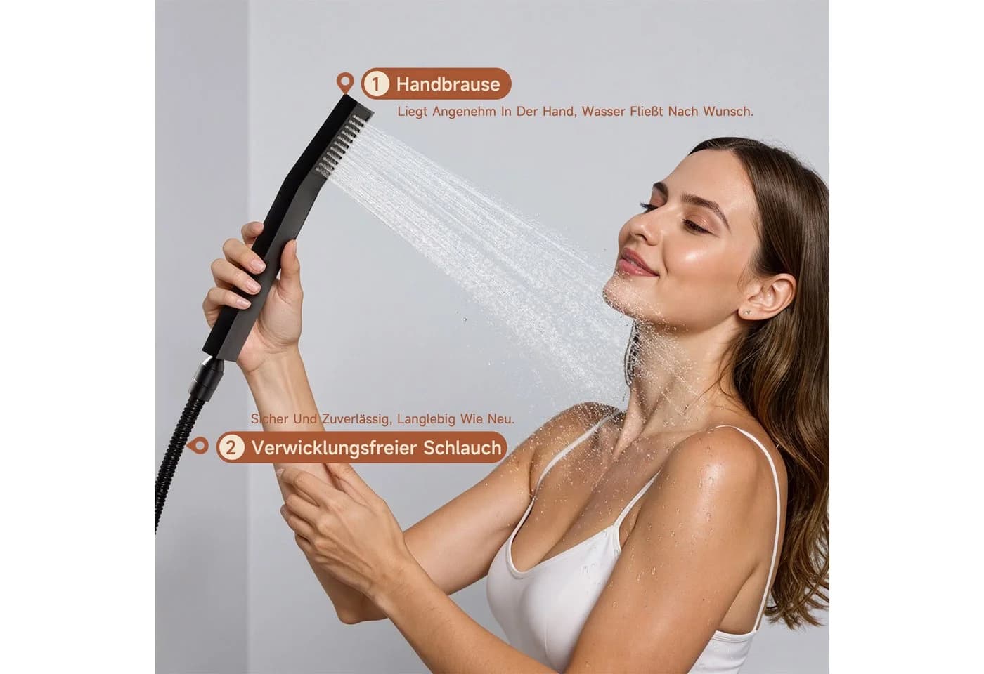 Oihpaw Duschsystem mit Thermostat Multifunktionale Regendusche Schwarz - Bild 5