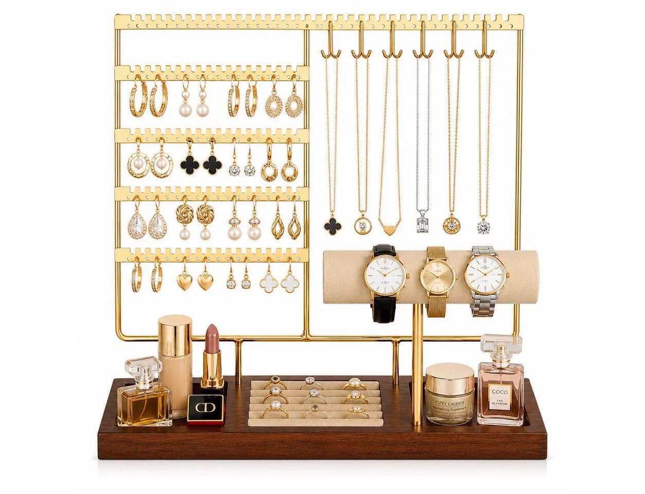 Toomoke Schmuckständer Gold Metallrahmen mit Samt-Ringablage - Bild 2