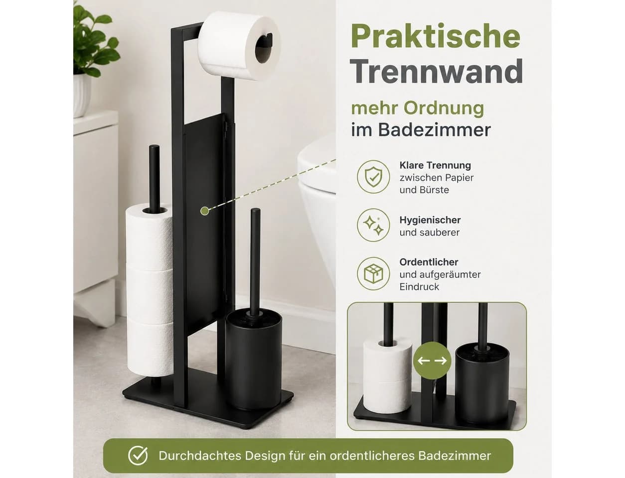 Toomoke Toilettenpapierhalter 3-in-1 WC-Garnitur Schwarz Edelstahl - Bild 5