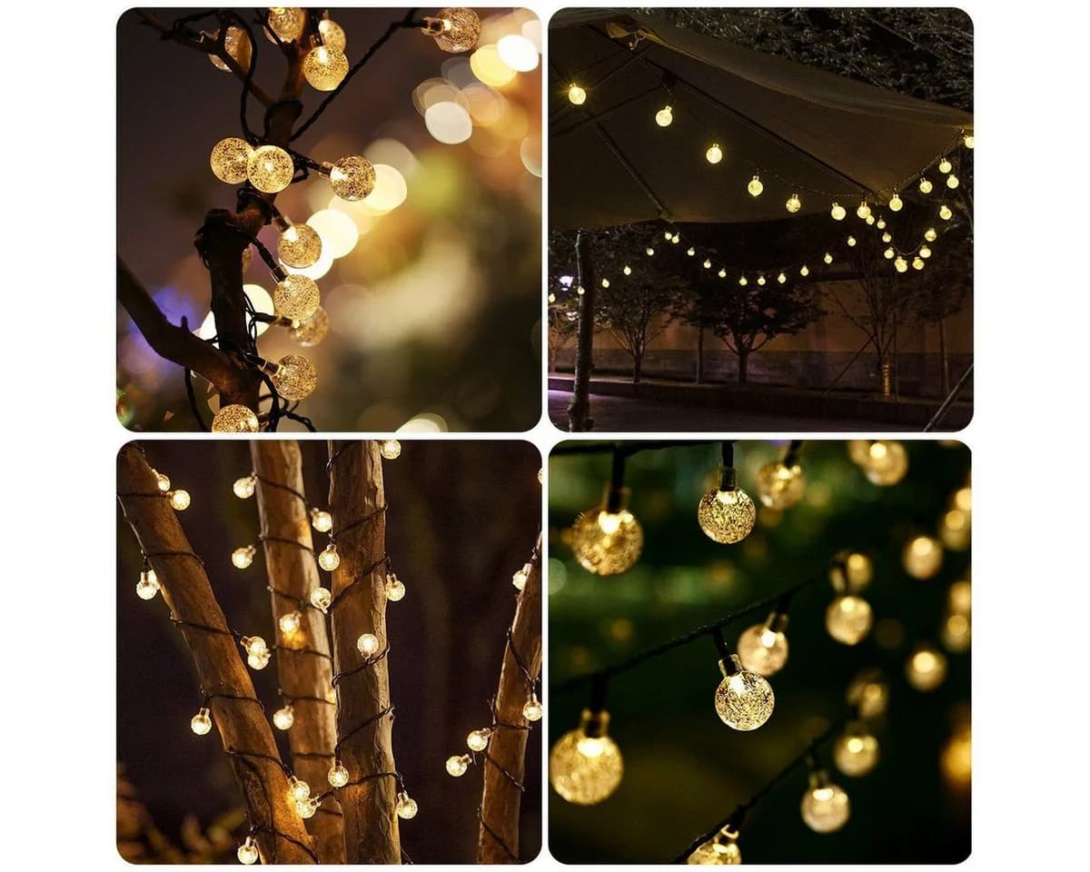 Fyrove LED Solarleuchte Kugel-Lichterkette 12m 100 LEDs Warmweiß