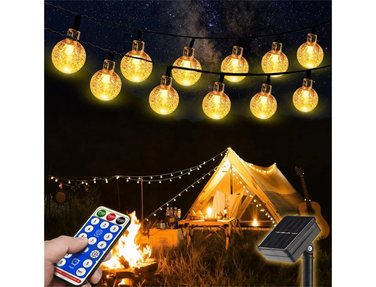 Fyrove LED Solarleuchte Kugel-Lichterkette 12m 100 LEDs Warmweiß - Bild 2