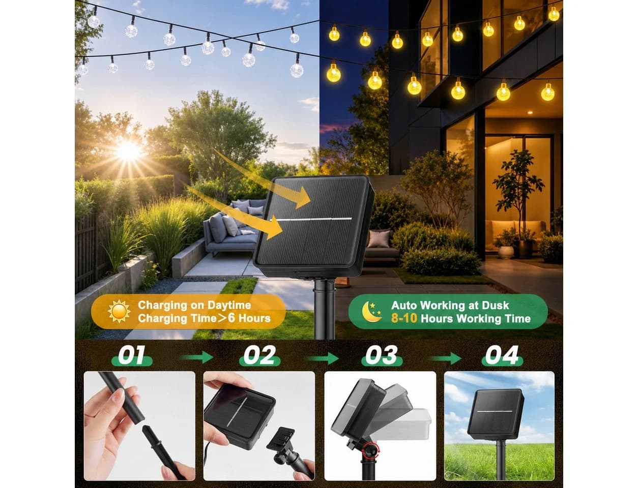 Fyrove LED Solarleuchte Kugel-Lichterkette 12m 100 LEDs Warmweiß - Bild 4
