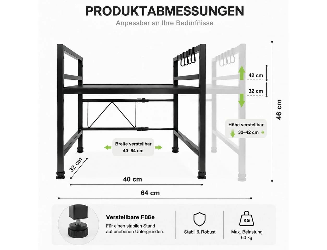 Toomoke Mikrowellenständer Regalelement Schwarz Ausziehbar - Bild 5