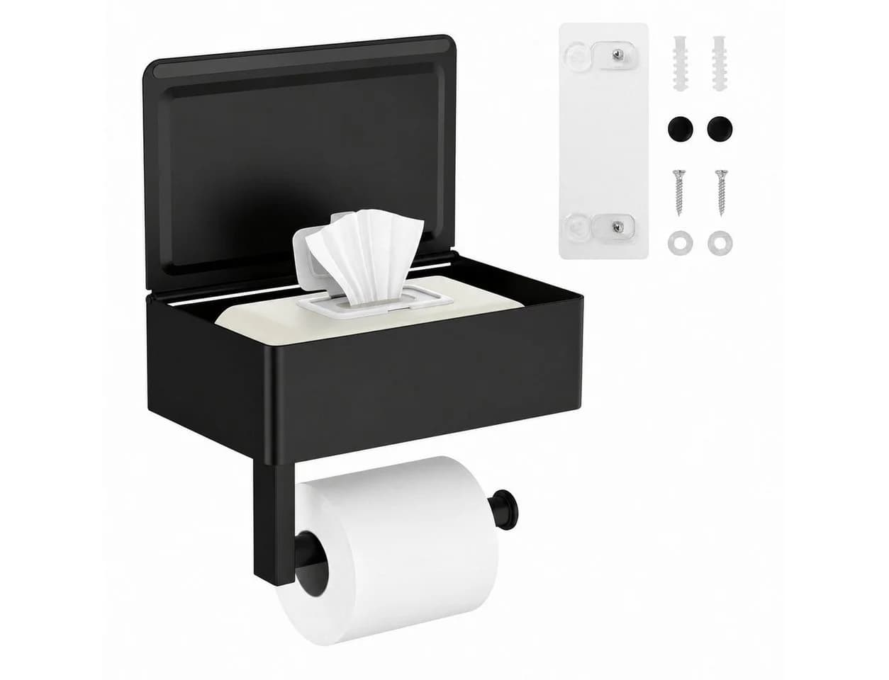 Toomoke Toilettenpapierhalter mit Feuchttücherbox Schwarz Edelstahl - Bild 2