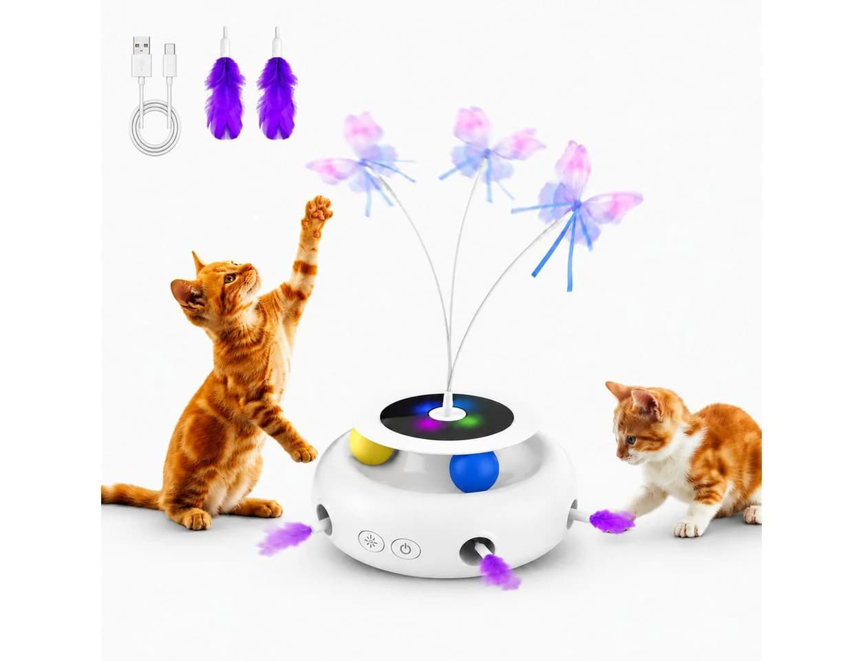 Toomoke 3-in-1 Katzenspielzeug mit Schmetterling, Federn & Kugelbahn - Bild 2