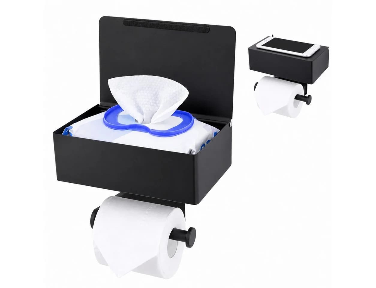 ibettertec Toilettenpapierhalter Edelstahl mattschwarz mit Feuchttücherbox - Bild 2