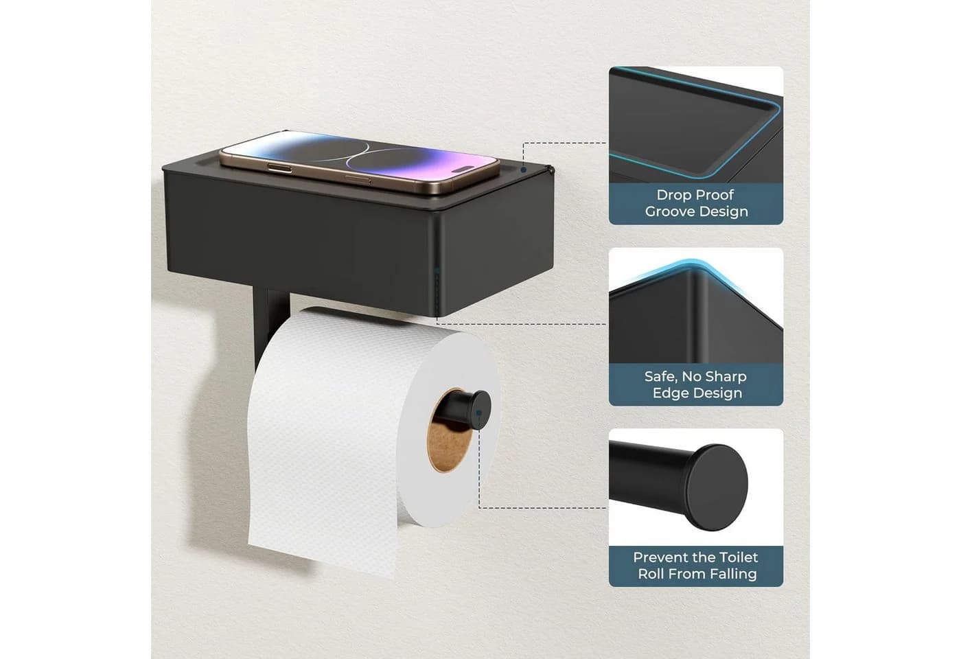 ibettertec Toilettenpapierhalter Edelstahl mattschwarz mit Feuchttücherbox - Bild 3
