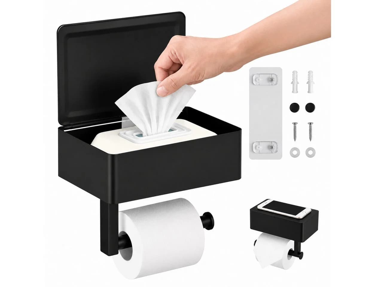 Fyrove Toilettenpapierhalter Schwarz 304 Edelstahl mit Stauraum - Bild 2