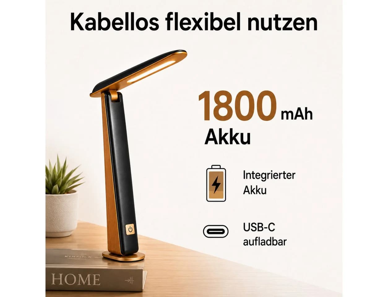 Fyrove LED Schreibtischlampe Schwarz/Braun mit Akku - Bild 4