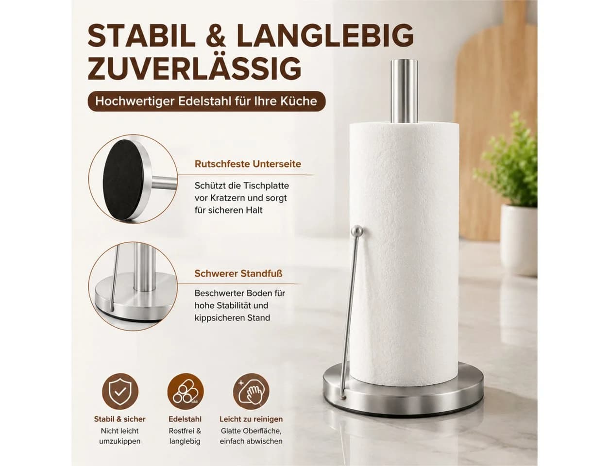 Toomoke Küchenrollenhalter Edelstahl Freistehend Silber - Bild 5