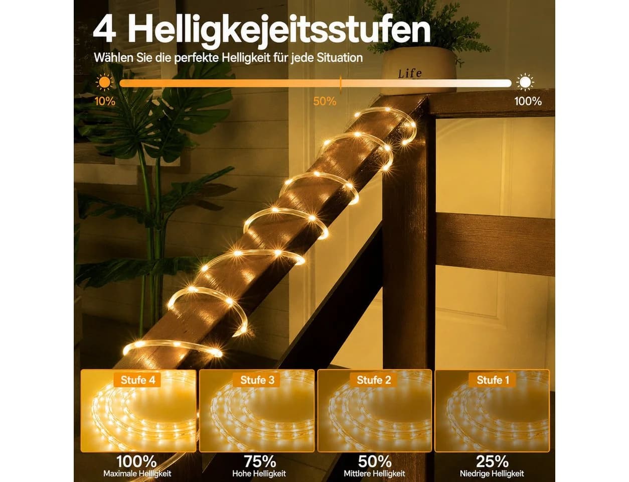 Toomoke LED-Lichterschlauch 12m mit 100 LEDs, Fernbedienung, 8 Modi, warmweiß - Bild 3