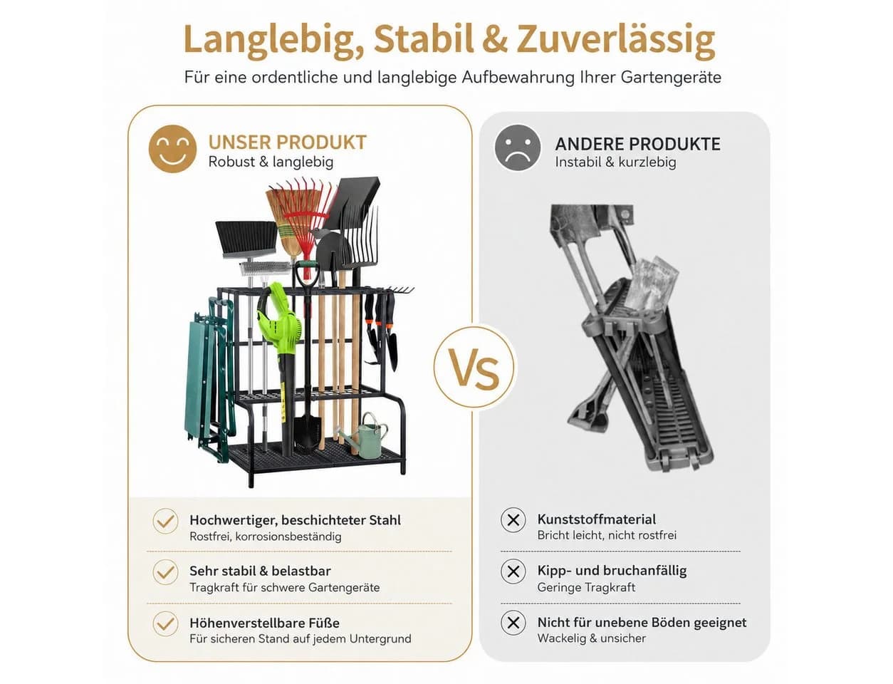 Toomoke Gartengerätehalter Werkzeugständer Schwarz 3 Ebenen - Bild 3