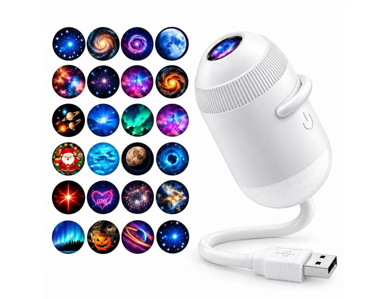 Toomoke LED Nachtlicht 2-in-1 Sternenhimmel mit 24 Motiven USB Projektionslampe - Bild 2