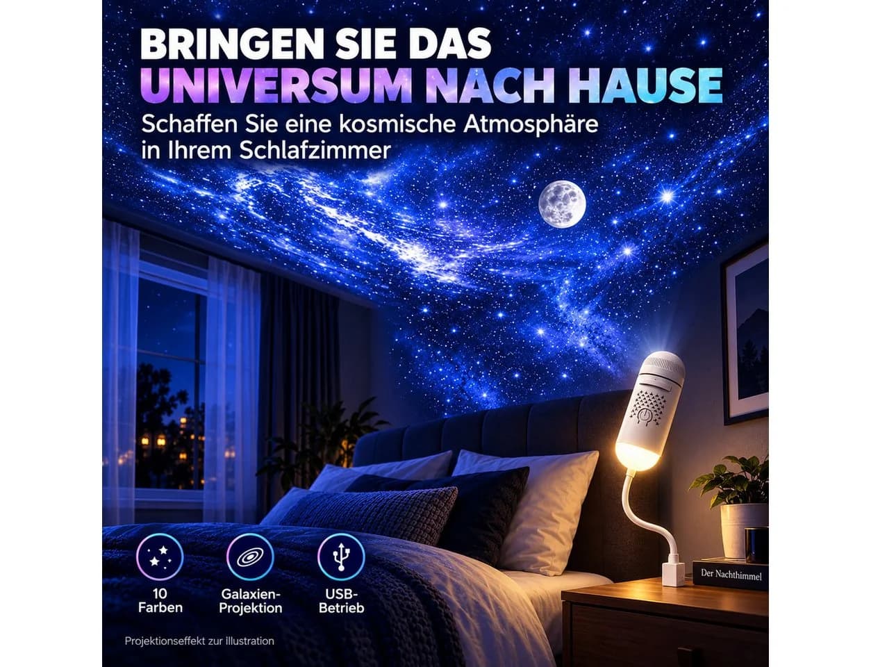 Toomoke LED Nachtlicht 2-in-1 Sternenhimmel mit 24 Motiven USB Projektionslampe - Bild 3