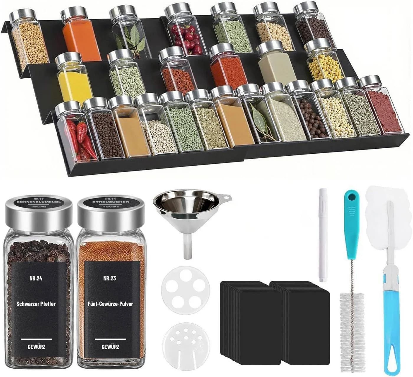 ElitVita Gewürzglas-Set 24-tlg. mit Regal, Etiketten & Zubehör - Bild 2