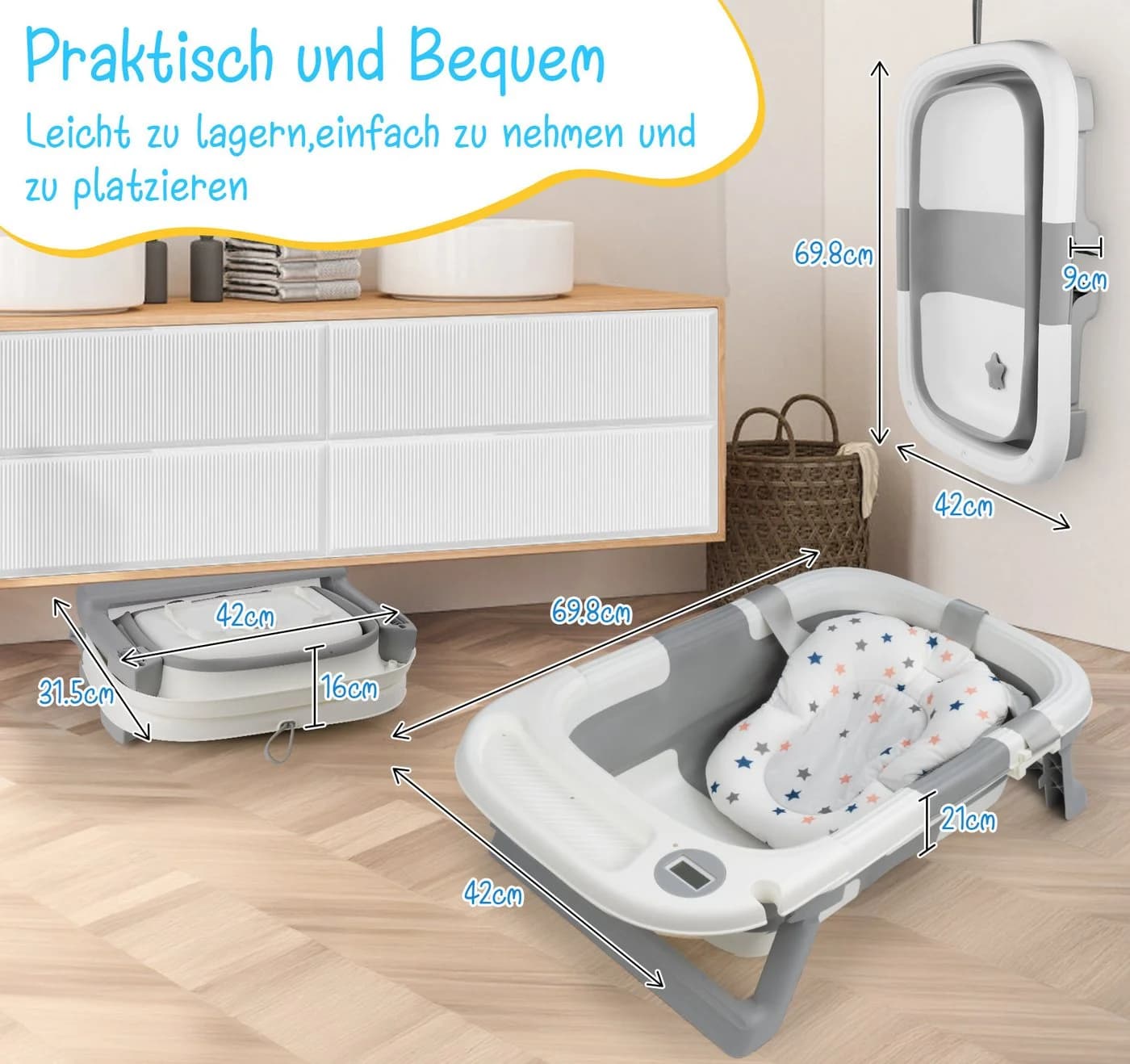 ElitVita Babybadewanne Twistshake Faltbar Grau