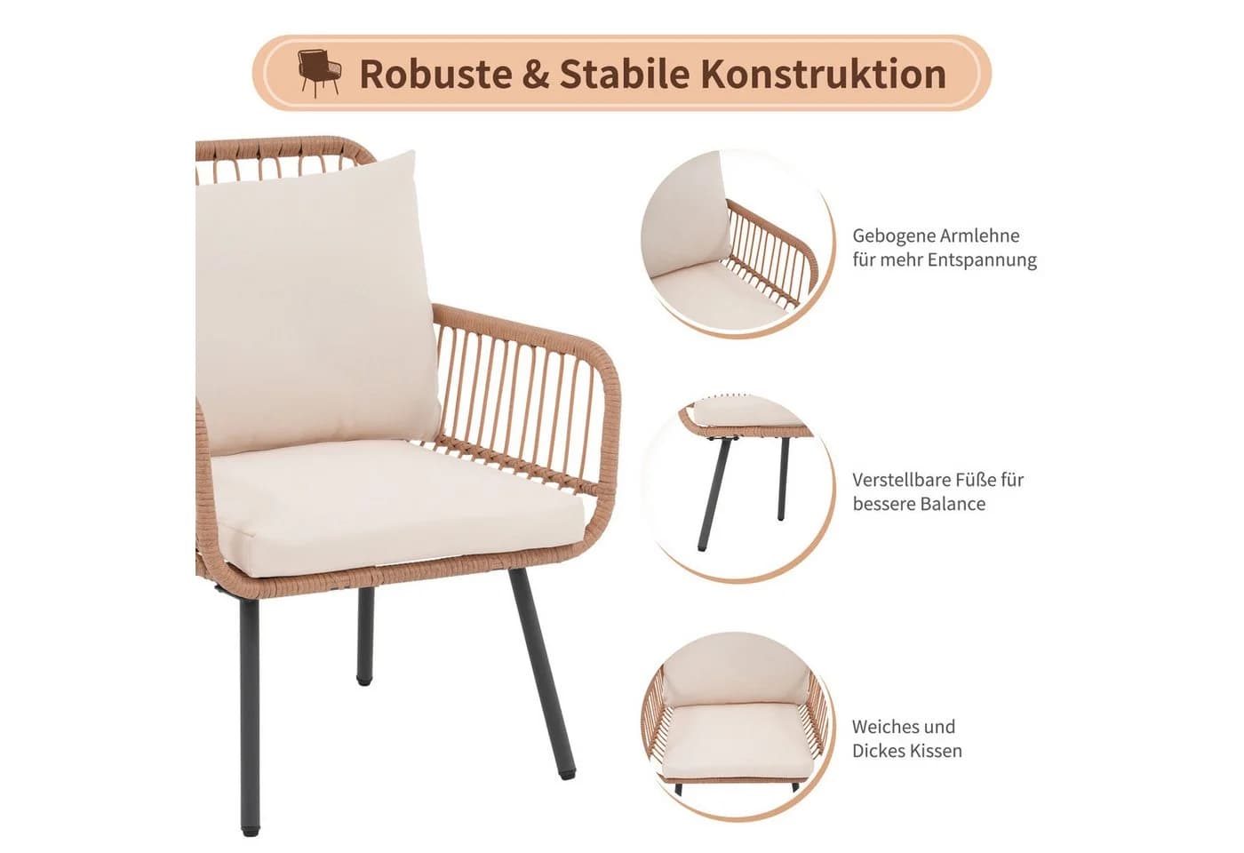 JOIVI Balkonset Bistro Rattan Beige - Bild 3