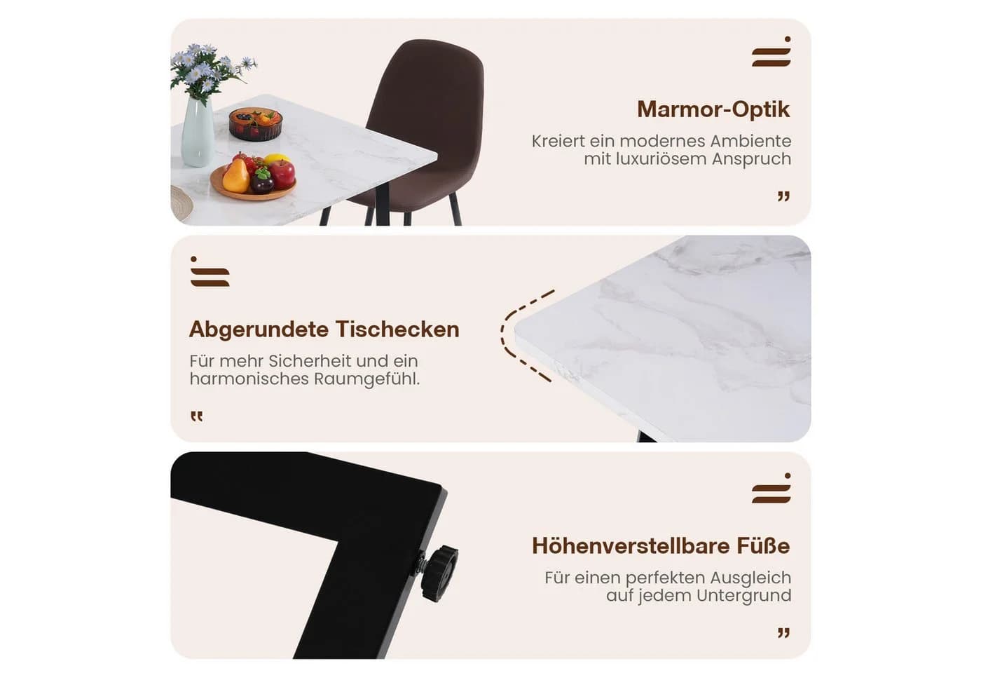 JOIVI Essgruppe 5-Teiliges Esstisch Set mit 4 Stühlen