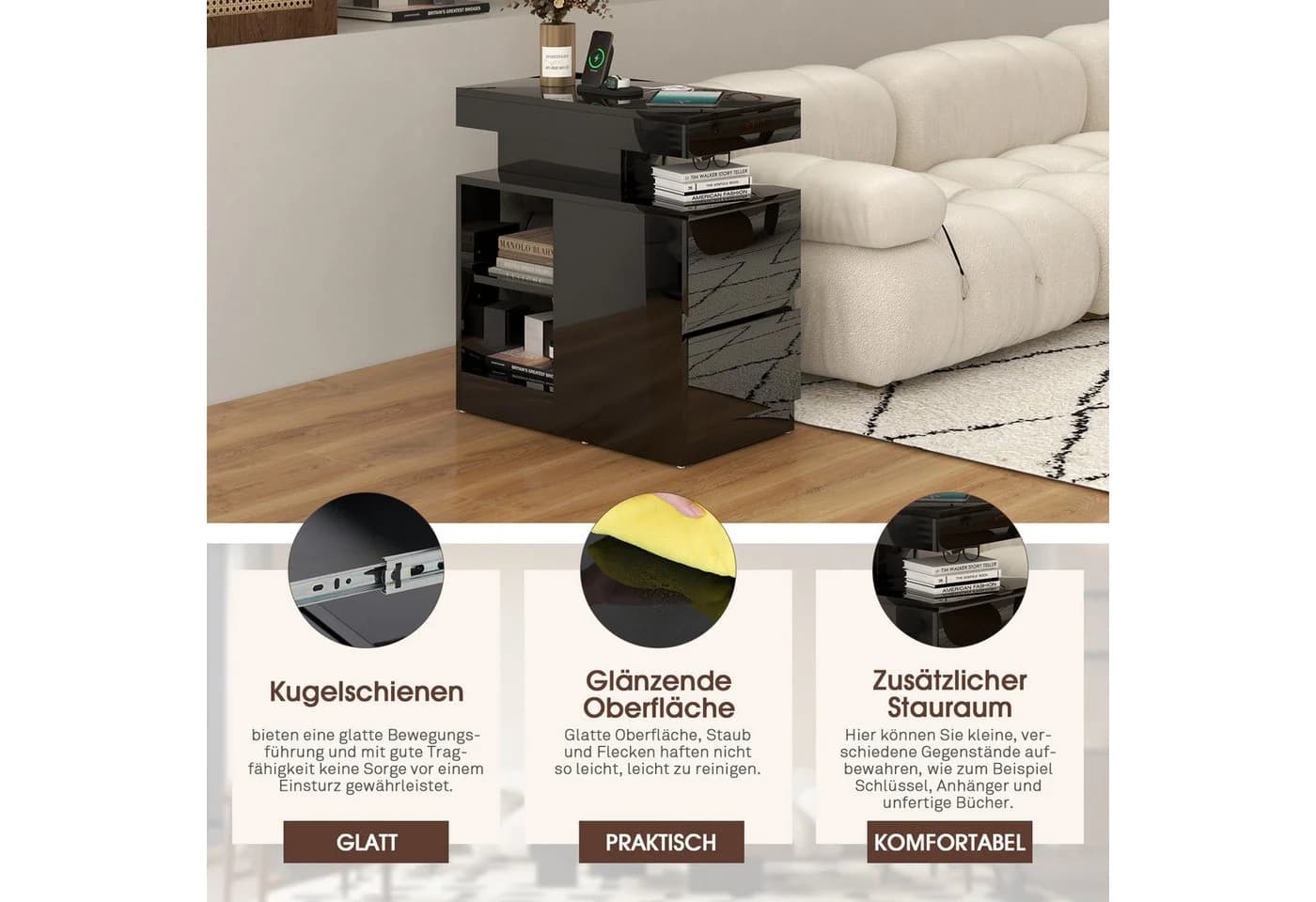 JOIVI Beistelltisch Hochglanz Schwarz - Bild 4