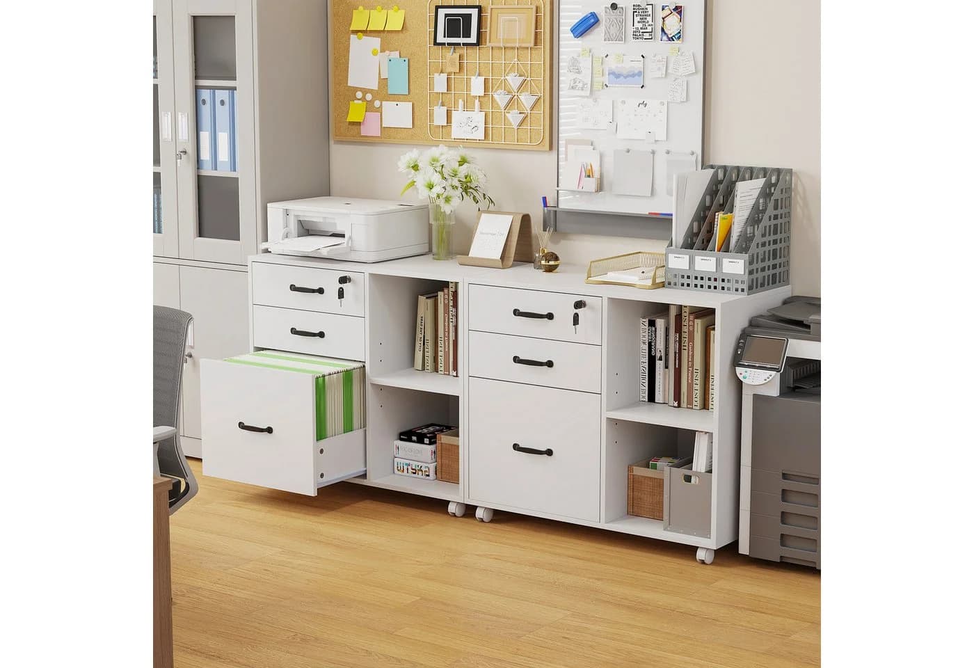 JOIVI Aktenschrank Weiß mit 3 Schubladen und Rädern - Bild 2