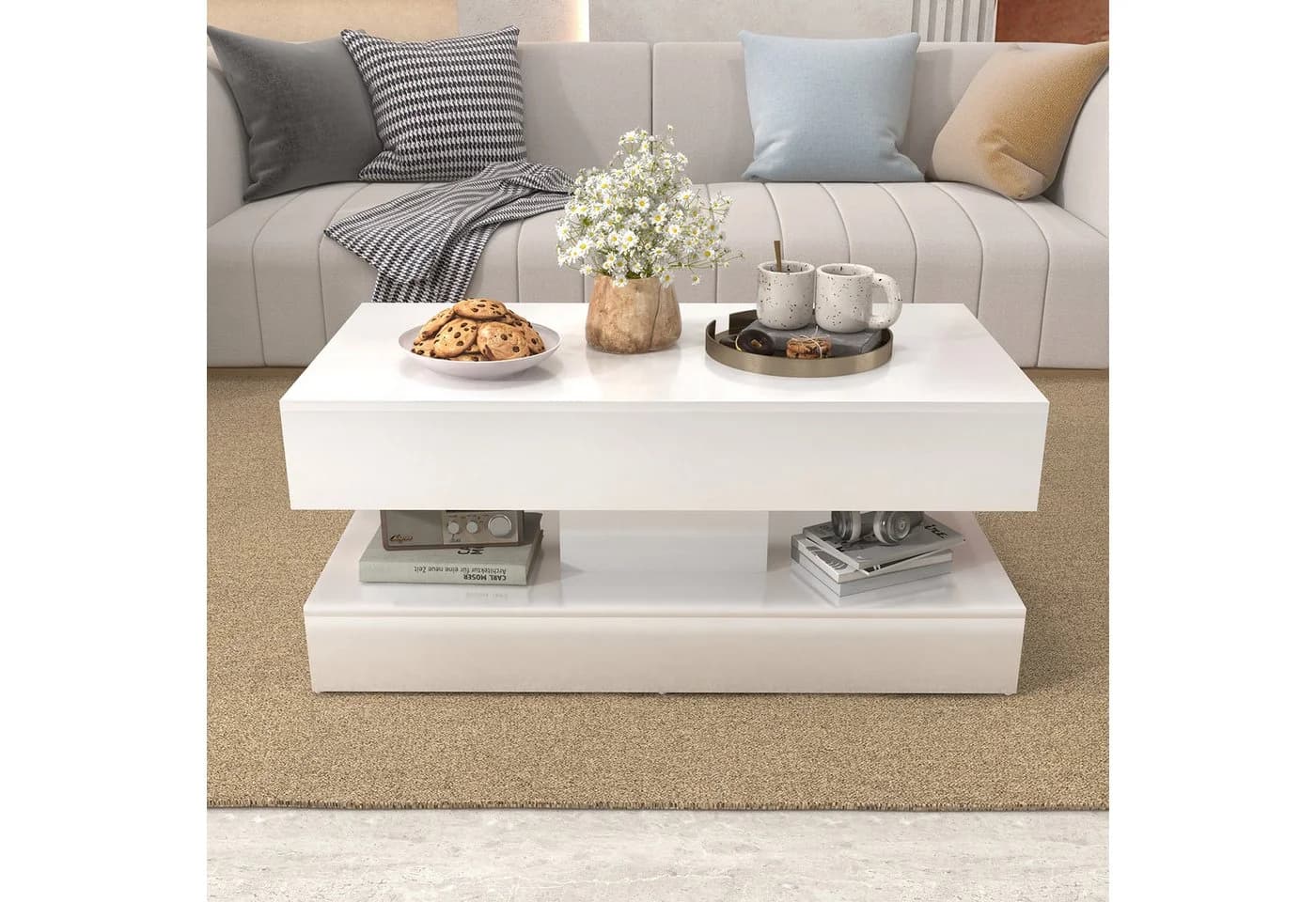 Moderner Couchtisch aus MDF-Platte in Weiß - Bild 2