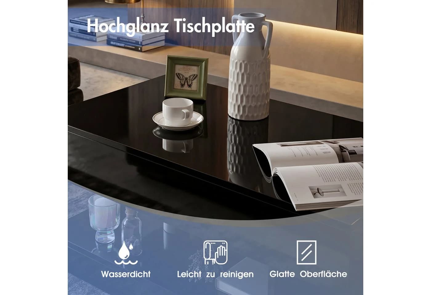 JOIVI Couchtisch Moderner Kaffeetisch mit 2 Schubladen Schwarz - Bild 4