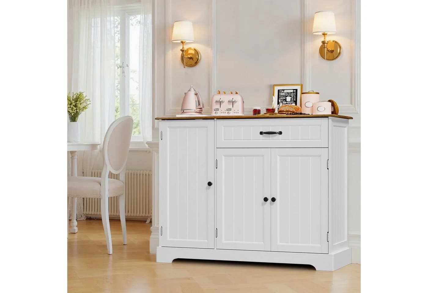Bealife Sideboard Küchenschrank mit Arbeitsplatten, Weiß