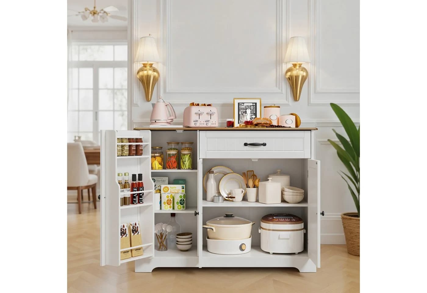 Bealife Sideboard Küchenschrank mit Arbeitsplatten, Weiß - Bild 4