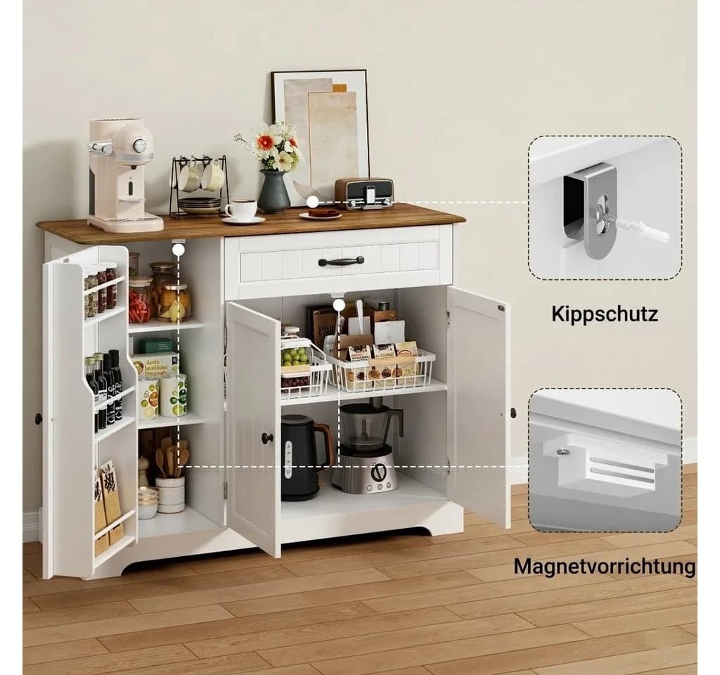 Bealife Sideboard Küchenschrank mit Arbeitsplatten, Weiß - Bild 5