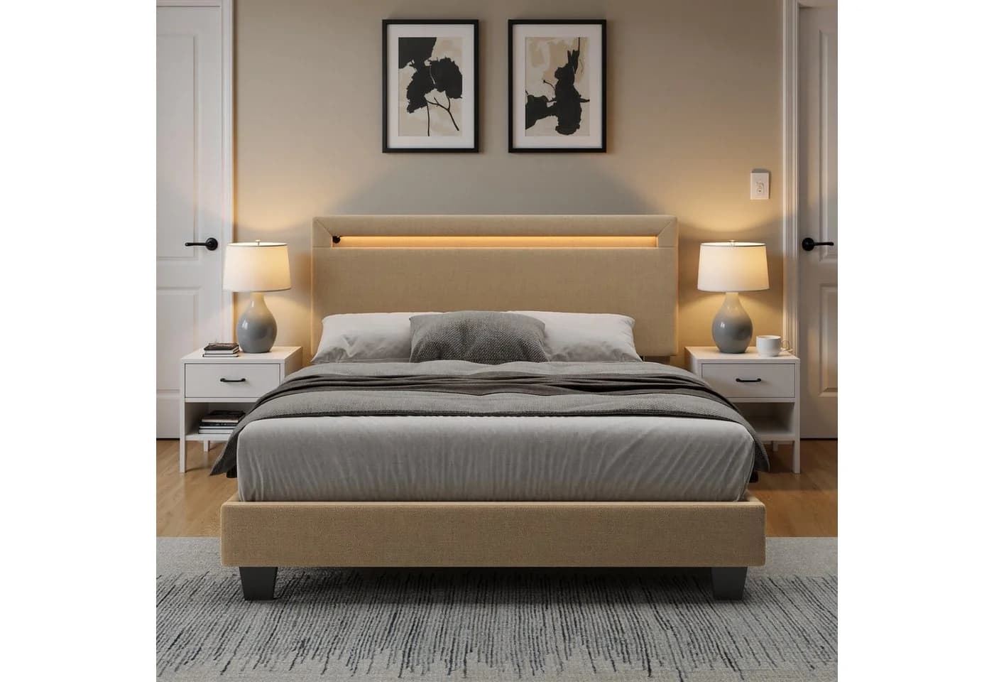 Bealife Polsterbett Einzelbett Bettgestell mit Kopfteil und Lichtleiste - Bild 4