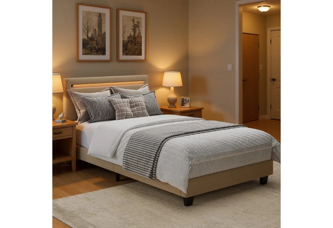 Bealife Polsterbett Einzelbett Bettgestell mit Kopfteil LED-Lichtleiste - Bild 2