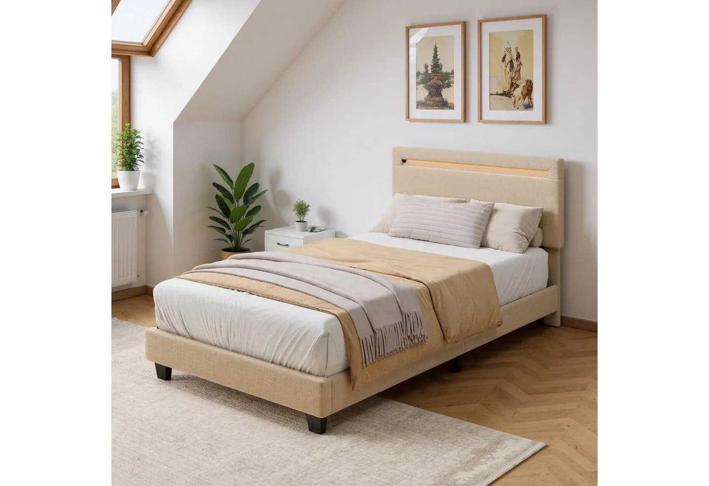 Bealife Polsterbett Einzelbett Bettgestell mit Kopfteil LED-Lichtleiste - Bild 3