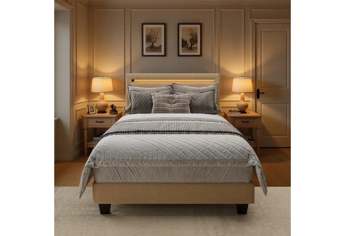 Bealife Polsterbett Einzelbett Bettgestell mit Kopfteil LED-Lichtleiste - Bild 4