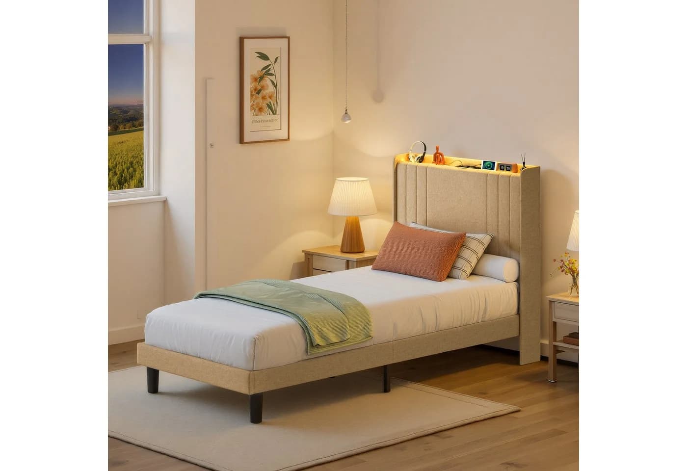 Bealife Polsterbett Einzelbett Bettgestell mit Kopfteil LED-Licht - Bild 4